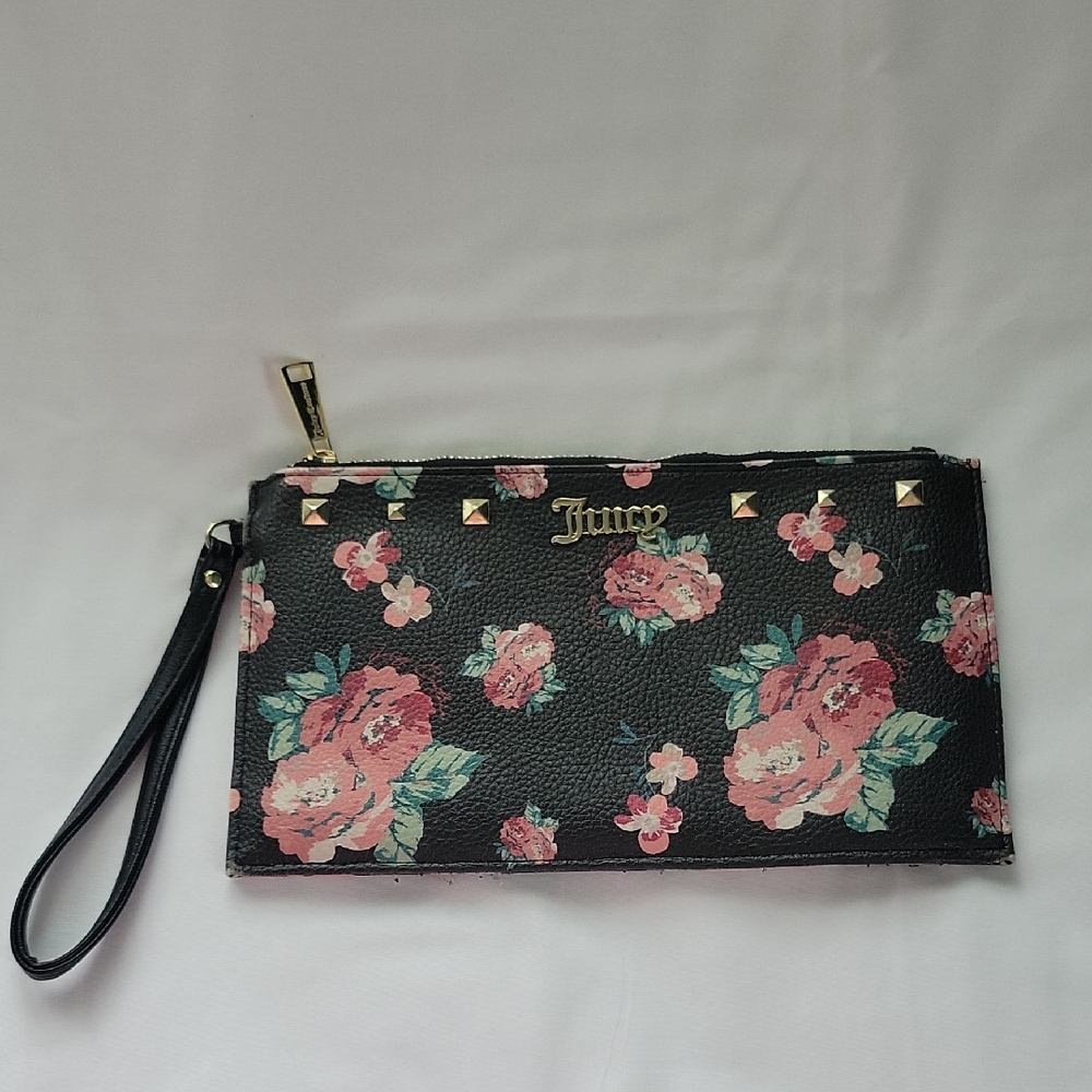 Juicy Couture Black and Pink Floral Clutch